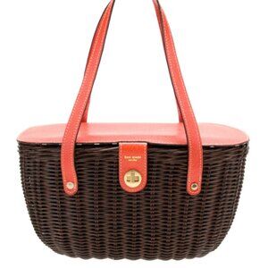 Kate Spade Mount Perry Rumor bag in natural straw with coral pink patent handles